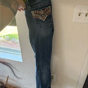 Miss Me Blue Boot Cut Jeans with Embellished Back